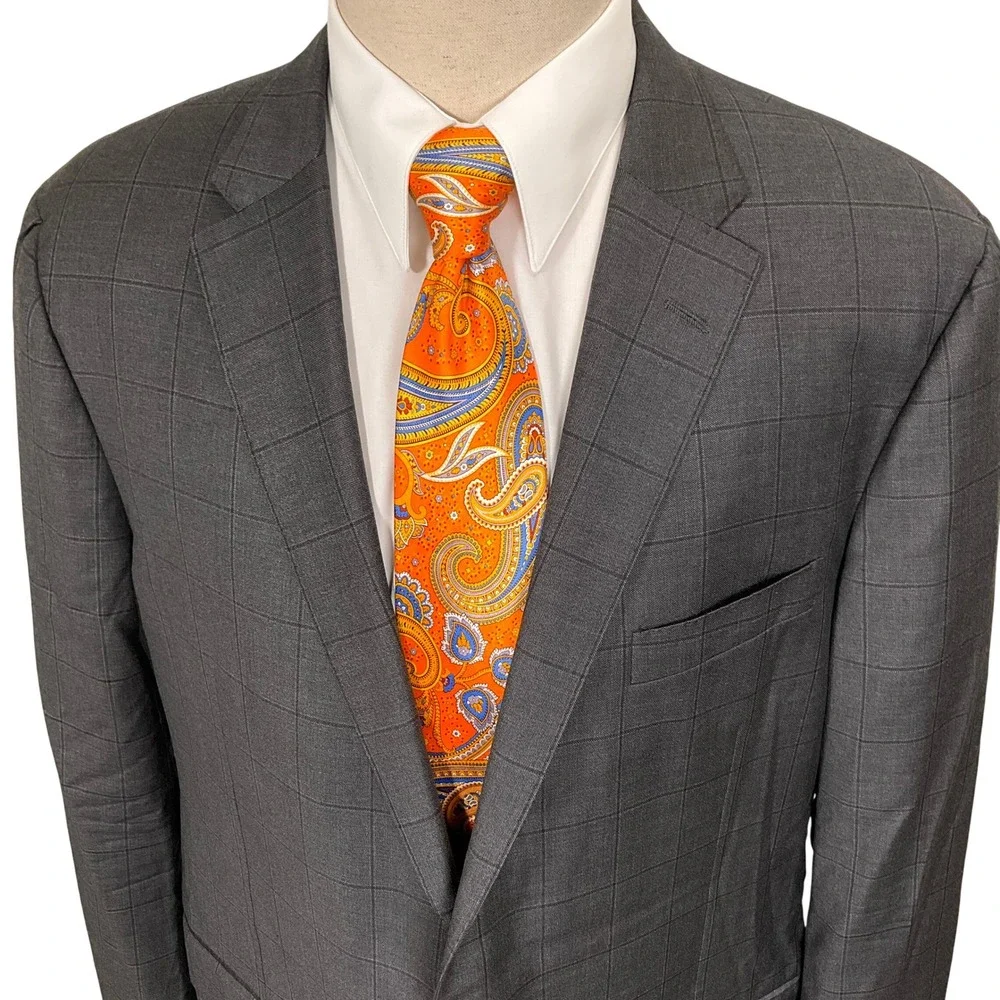 Hickey‎ Freeman Blazer Mens 46L Charcoal Windowpane Loro Piana Super 170s Wool
